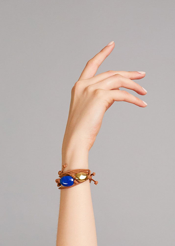 Gold Pebble Bracelet and Lapis Lazuli Pebble Bracelet