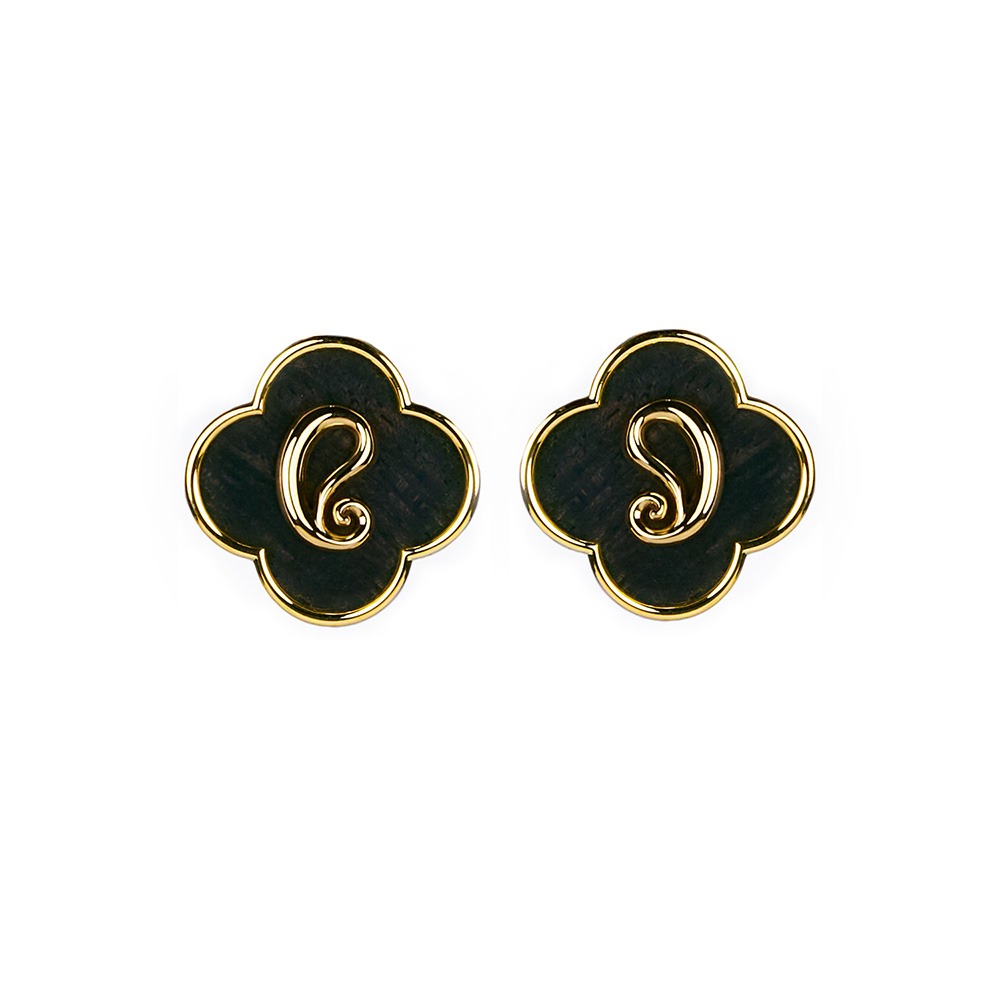 Yellow Gold and Ebony Ear Clips